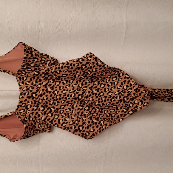 Aerie Womens Brown Animal Print Tie Front Cutout One Piece Swimsuit Medium Euc - Picture 3 of 3